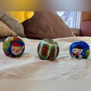 Vintage Y2K Magic Glow Orb Candles Christmas Trio Set Santa Snowman Poinsettia